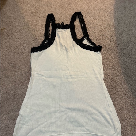 Women's White and Black Lace Trim Tank Top - Picture 2 of 2